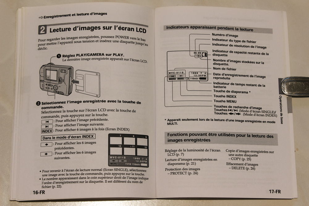 notice et bouchon d'objectif pour sony mavica mvc fd73 Photos/Video/TV