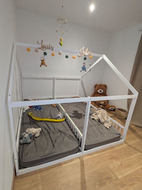 Lit cabane enfant bois blanc double 130 Brossainc (07)