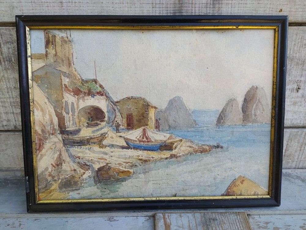 Tableau Aquarelle Marine Faraglioni Capri Naples Italie 