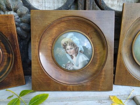 Ancienne Peinture Miniature Portrait Fille Panier de Fleurs 80 Loches (37)