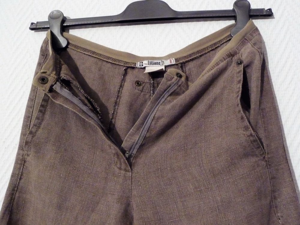 Pantacourt/ Pantalon Lin Marron Kaki- Taille 36- Liliane H Vêtements