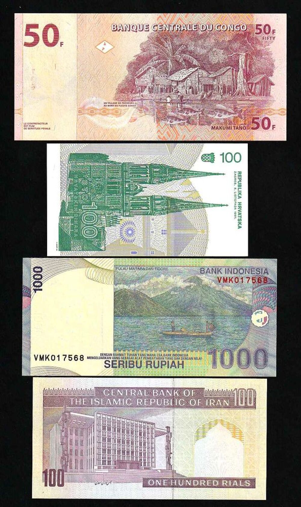 Lot de 25 billets de 25 pays rares - NEUFS 