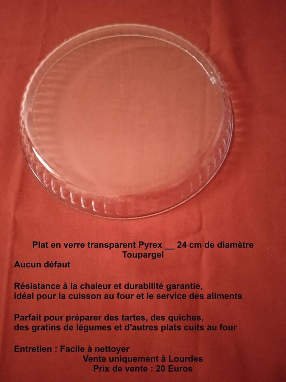 Plat en verre transparent Pyrex, 24 cm de diam&egrave;tre Cuisine