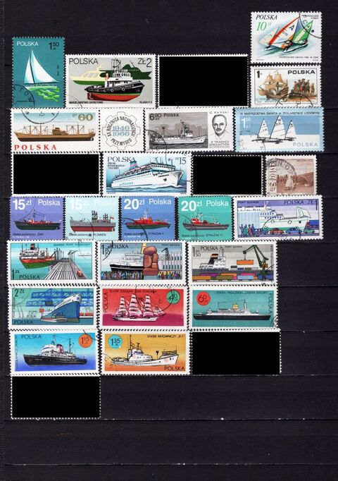 lot de 22 timbres de POLOGNE avec des BATEAUX 2 Les Églisottes-et-Chalaures (33)