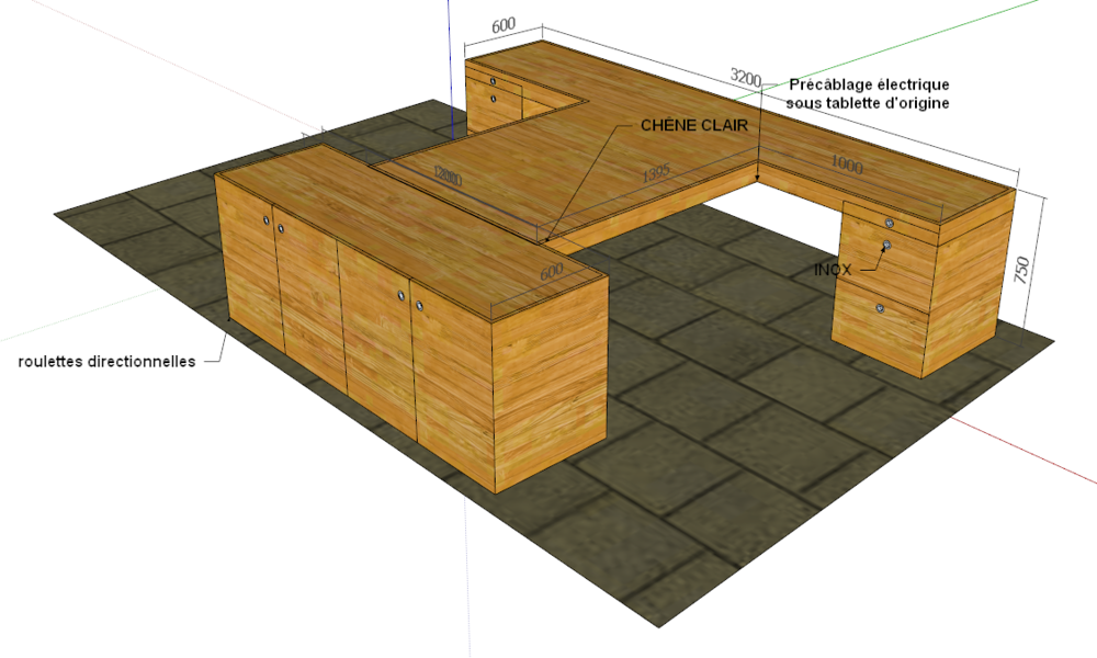 Plateau de bureau en L bois c&acirc;bl&eacute; Meubles