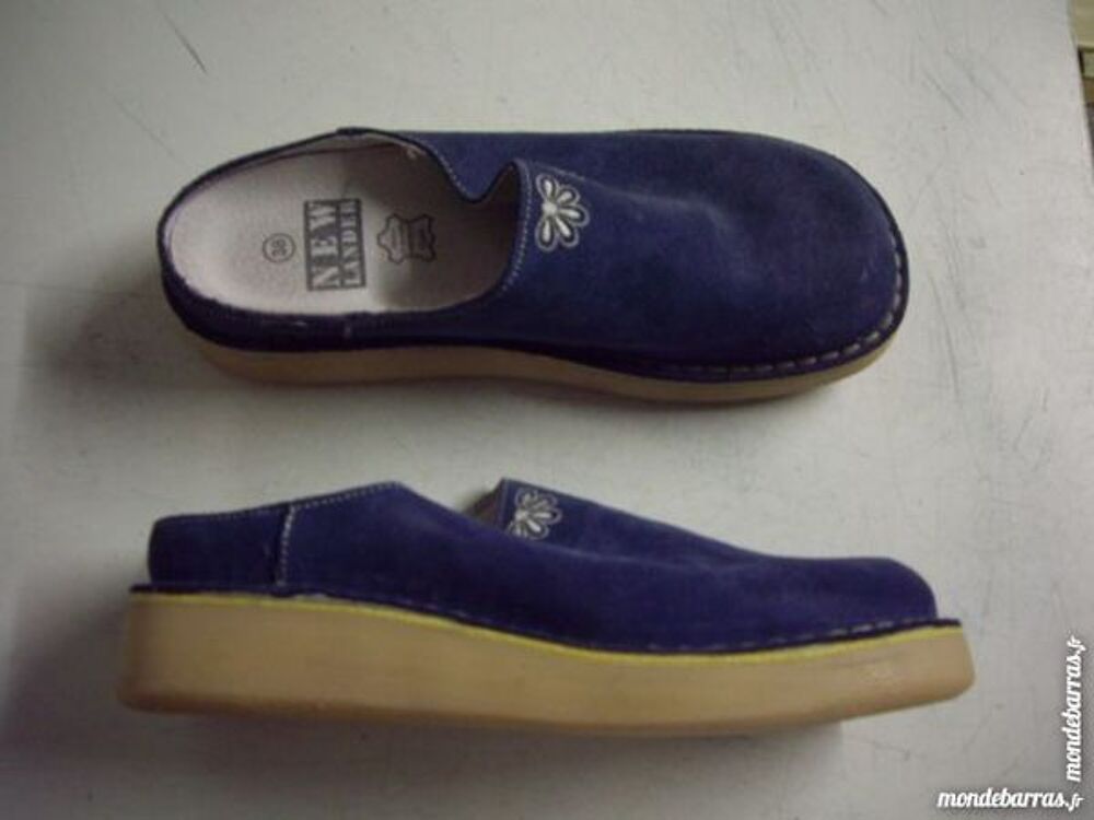 Mules en Bleu Daim &agrave; fleurs New Lander pt 38 Chaussures
