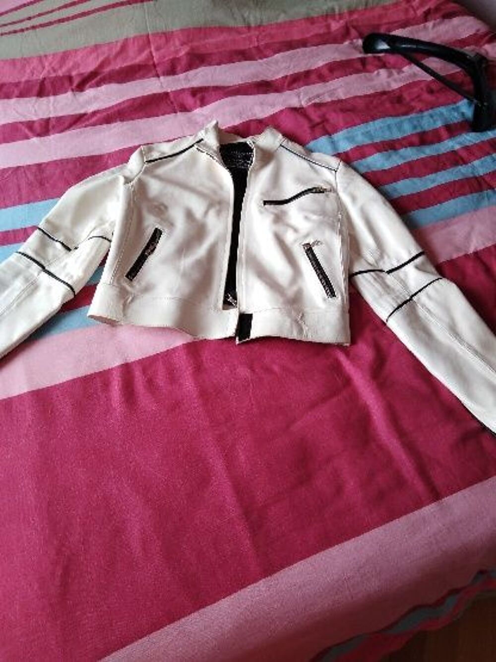 blouson cuir blanc excellente qualite Vêtements