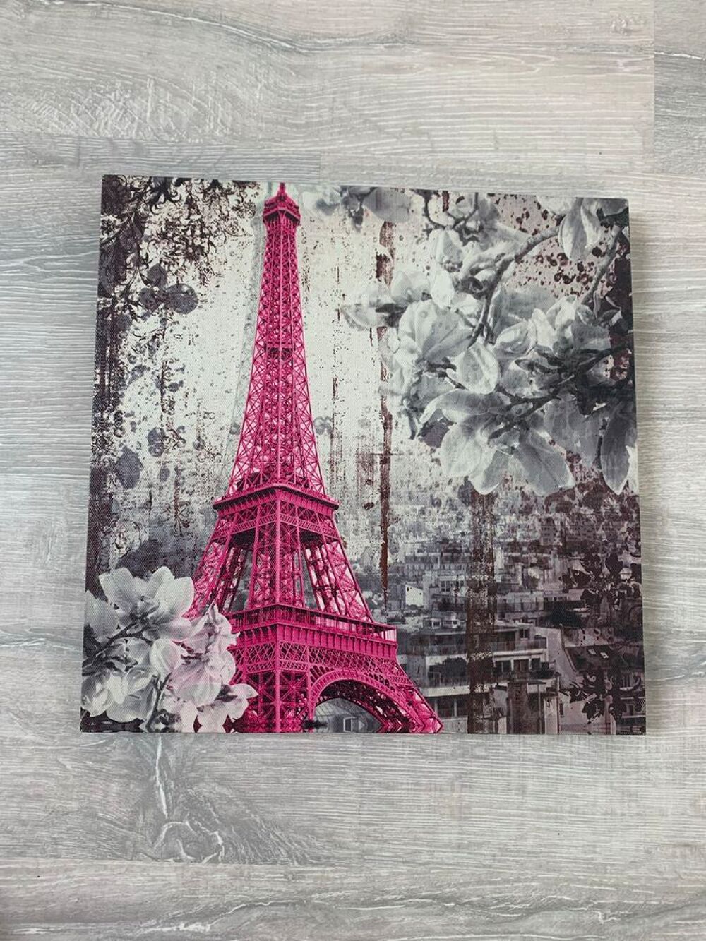 Toile cadre tour eiffel gris et rose Décoration