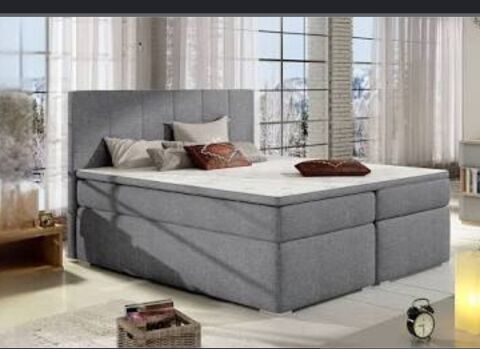 Lit coffre, 160x200,  tissu gris avec matelas et tête de lit Vaux-le-Pénil (77)