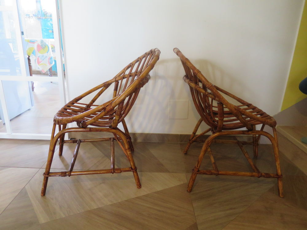 Vintage - Lot de 2 fauteuils en rotin-style boh&egrave;me -ann&eacute;es80 Meubles