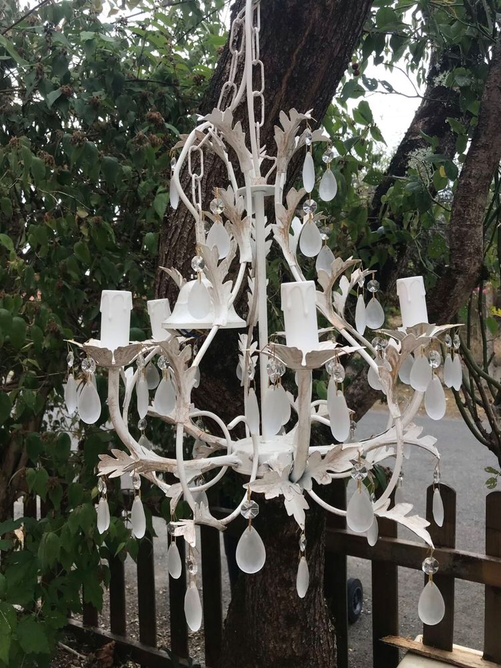lustre pampilles blanc 6 feux Décoration