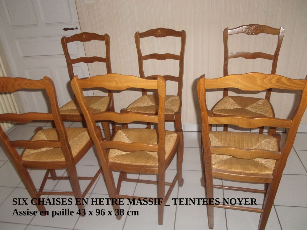 Chaises (6) en h&ecirc;tre massif teint&eacute; noyer Meubles