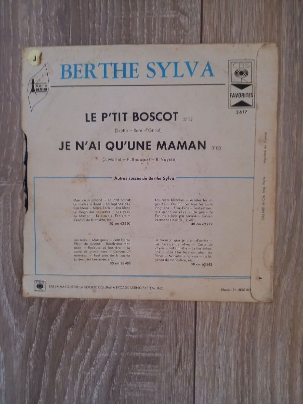 Berthe Sylva le petit boscot vinyle 45 tours CD et vinyles