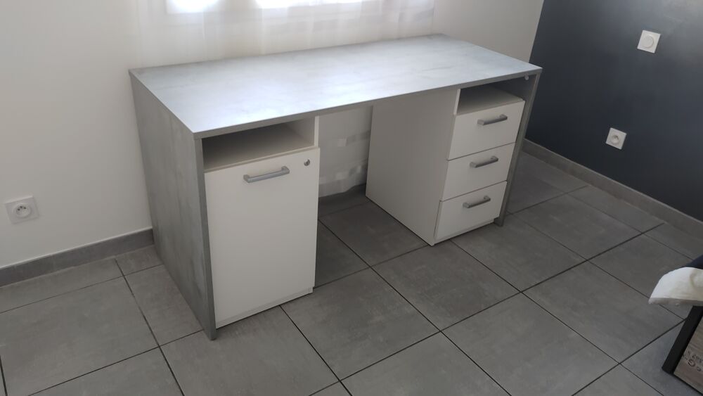 Bureau Bicolore &agrave; Effet B&eacute;ton &amp; Fauteuil de Bureau Luxe Meubles