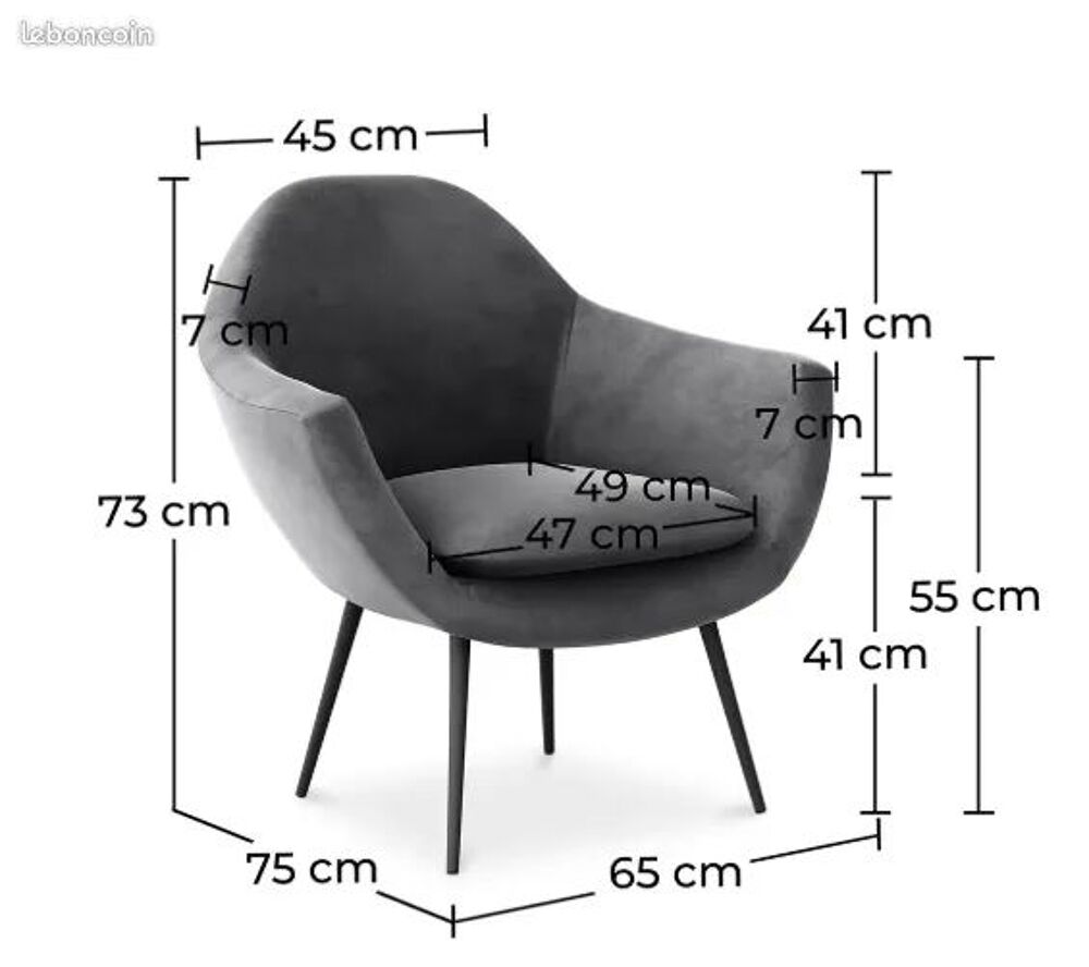 Fauteuil design velours gris moyen + pouf assorti Meubles