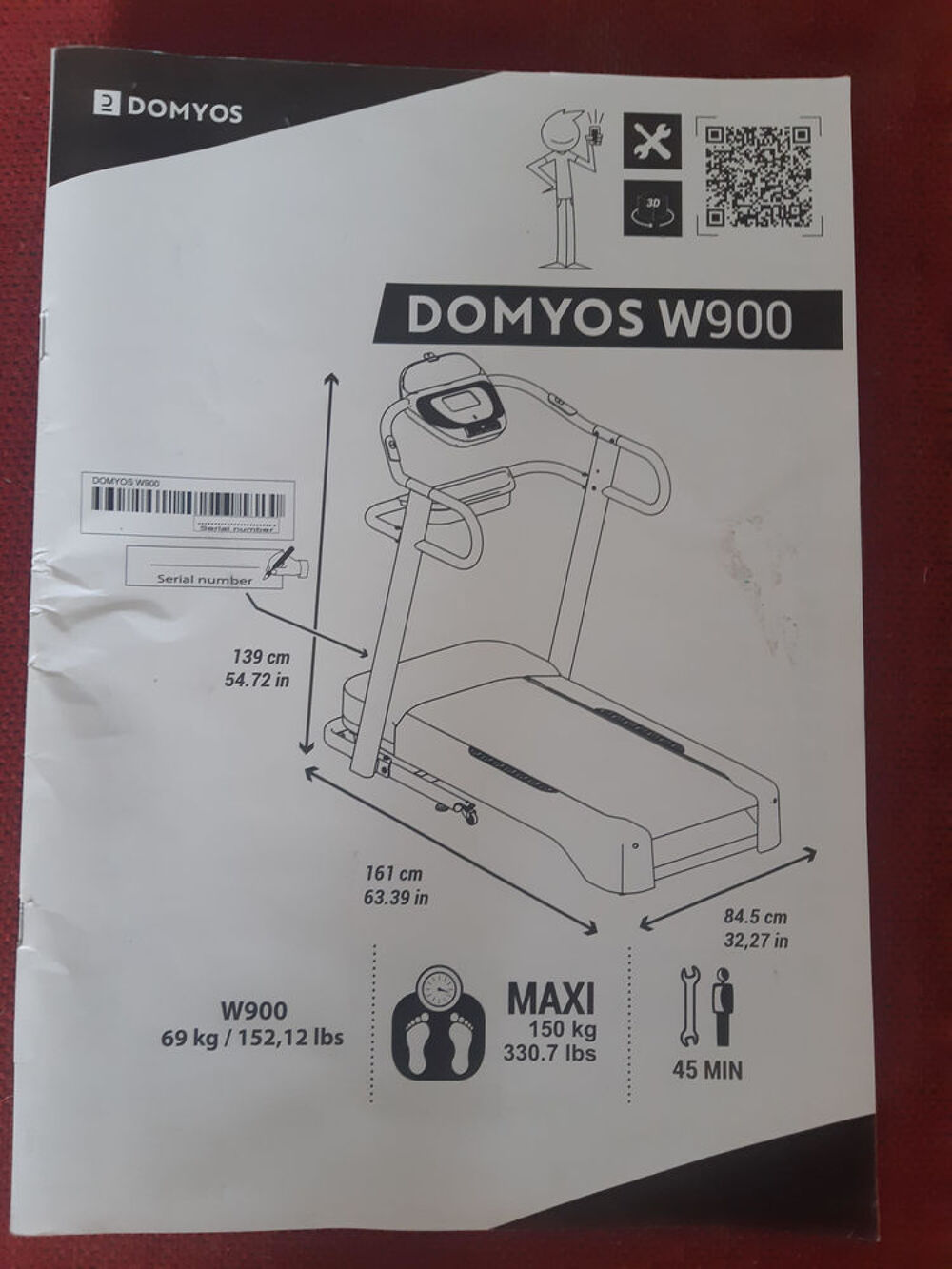 Tapis de course Domyos W900 en tr&egrave;s bonne &eacute;tat presque neuf Sports