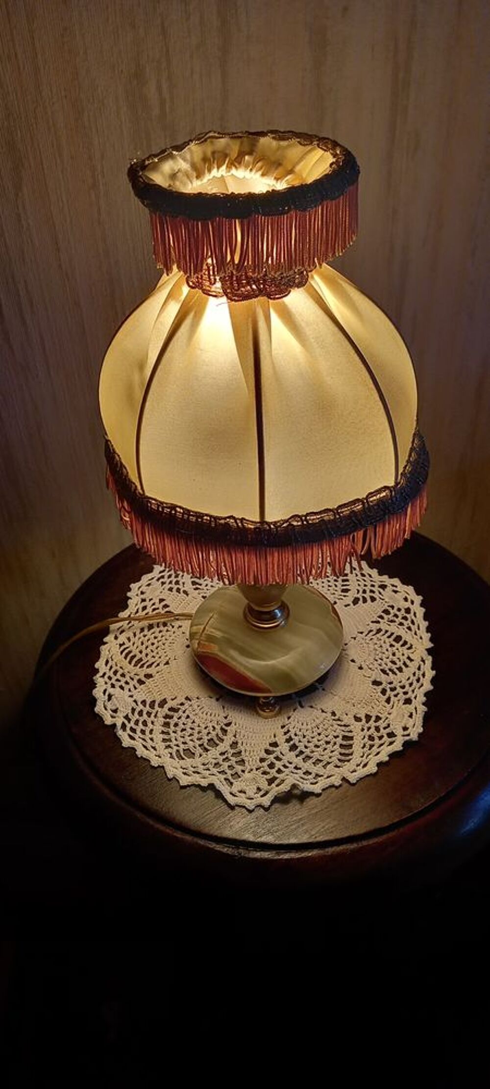 Lampe vintage Onyx ann&eacute;es 70 abat-jour franges ? D&eacute;co Gatsby Décoration