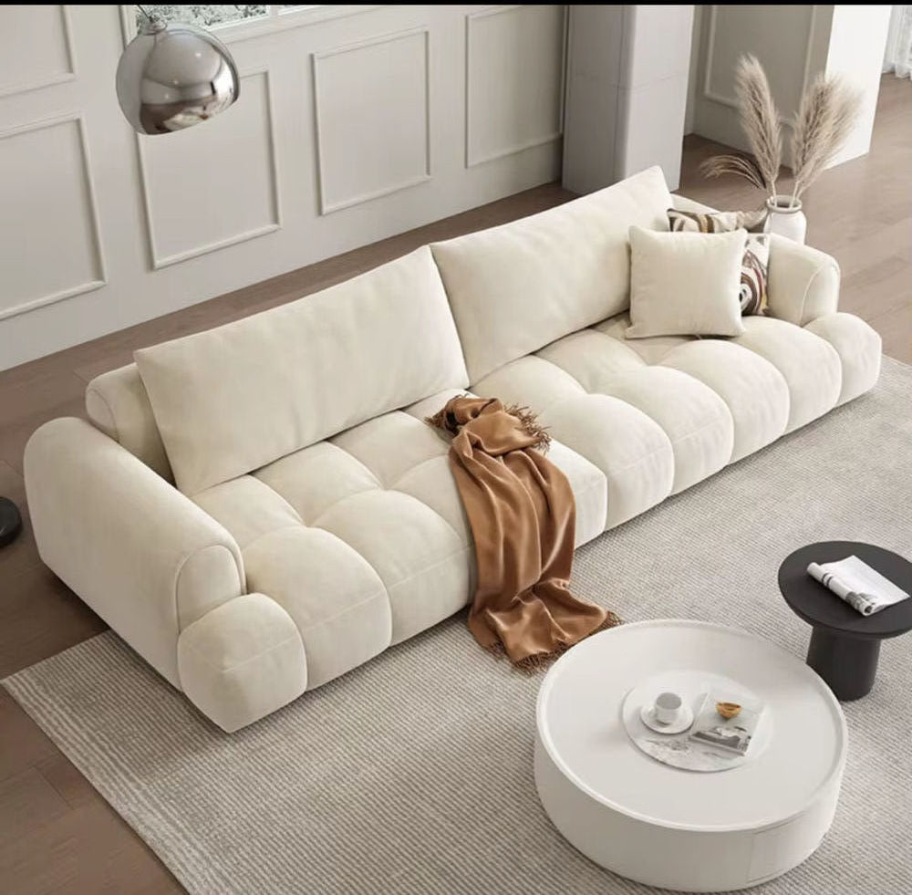 Canap&eacute; droit 3/4 places en velours ? Style lounge Tamara Meubles