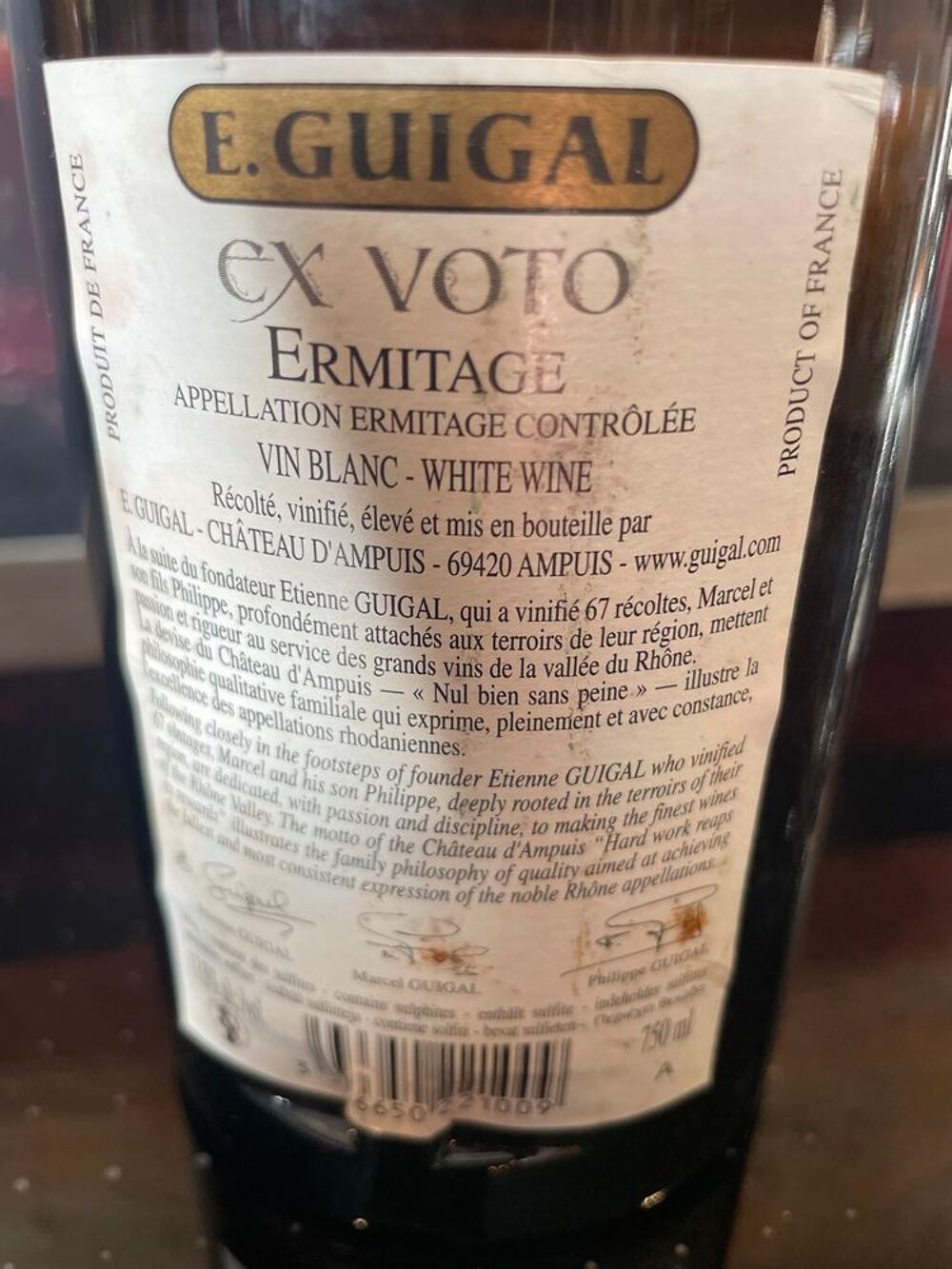 1 Bt ERMITAGE EX-VOTO 2010 Guigal 100pk Cuisine