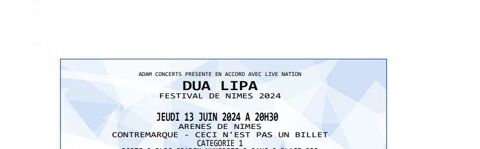 2 PLACES - CAT1
DUA LIPA AUX ARNES DE NMES LE 13/06 0 Nimes (30)