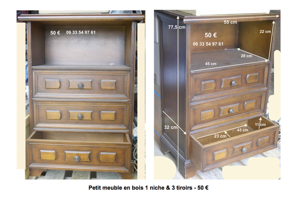 Petite &eacute;tag&egrave;re bois et meuble en bois 1 niche &amp; 3 tiroirs Meubles