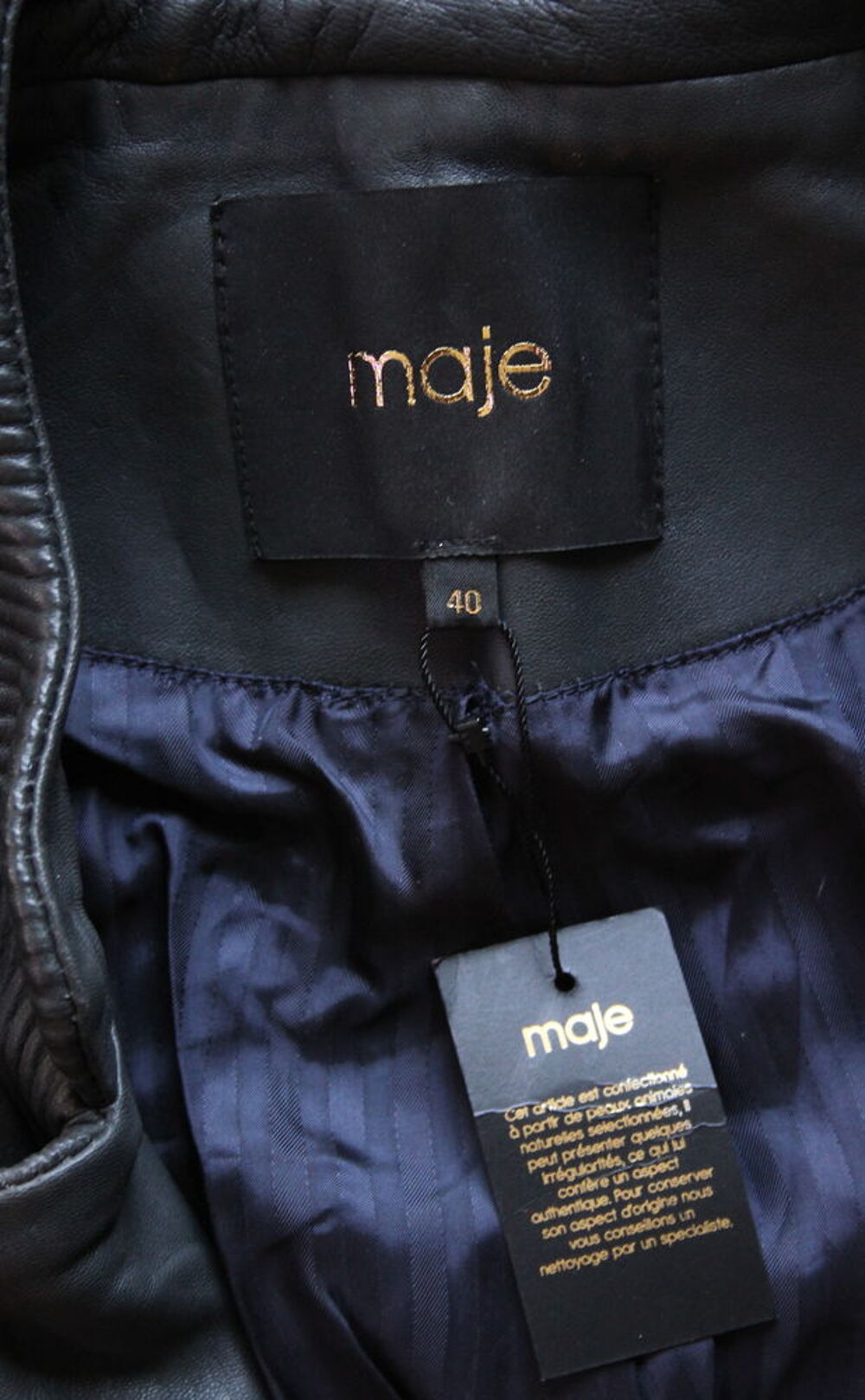 Perfecto cuir c&ocirc;tel&eacute; MAJE T.38
cuir anthracite Vêtements