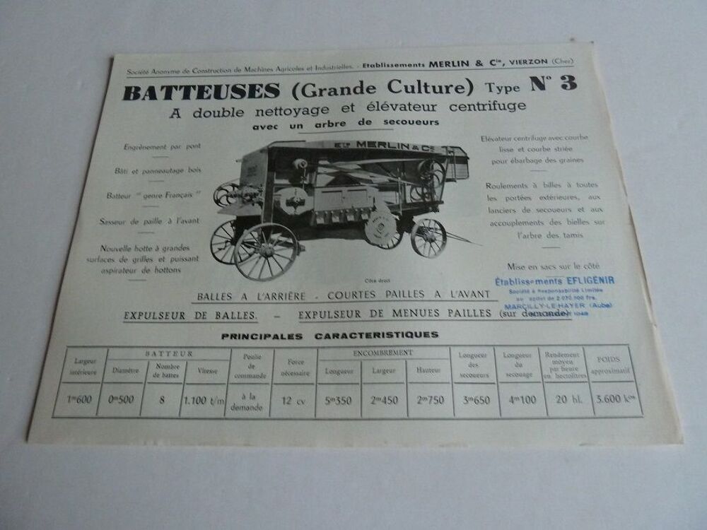 Prospectus Brochure de Batteuse . 