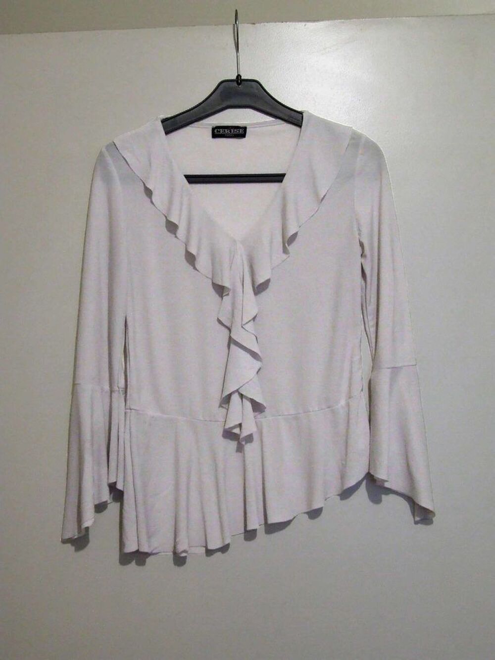 Tee-shirt, manches 3 4 &agrave; volants, blanc, T. unique Vêtements