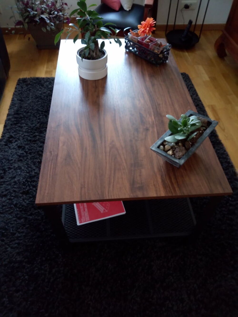 Table basse de salon style industriel bois et m&eacute;tal, Meubles