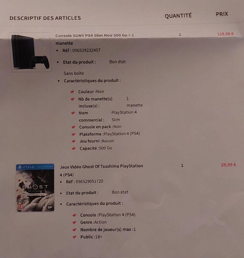 PS4 SLIM 500 GO ET JEU GHOST OF TSUSHIMA Consoles et jeux vid�os