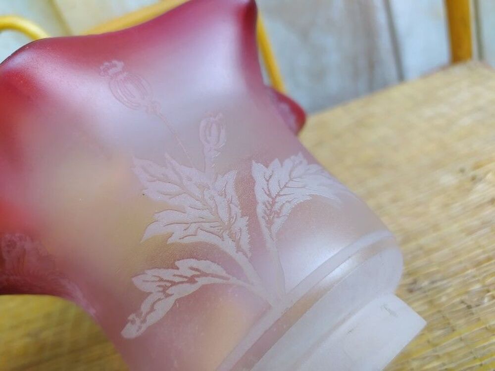 Tulipe Lampe &agrave; P&eacute;trole Verre D&eacute;cor Fleurs D&eacute;gag&eacute; &agrave; l'Acide Décoration