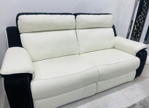 Canap� 3 places cuir blanc et 2 fauteuils �lectriques relax 1890 Dole (39)