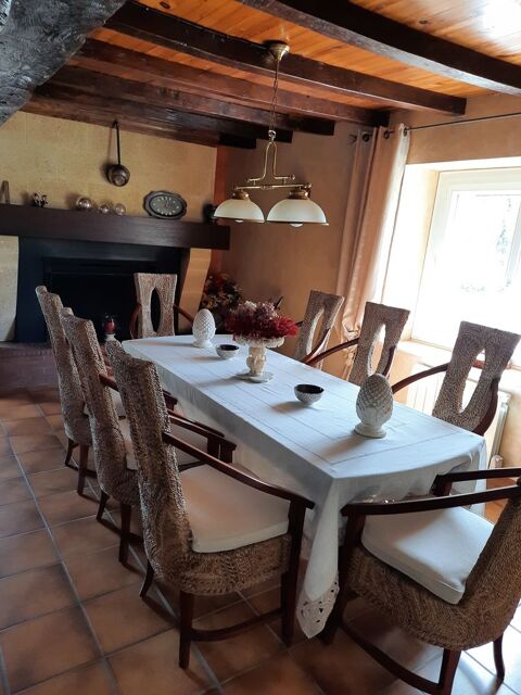 Belle table salle � manger ch�ne massif dessus ardoises 280 Maransin (33)