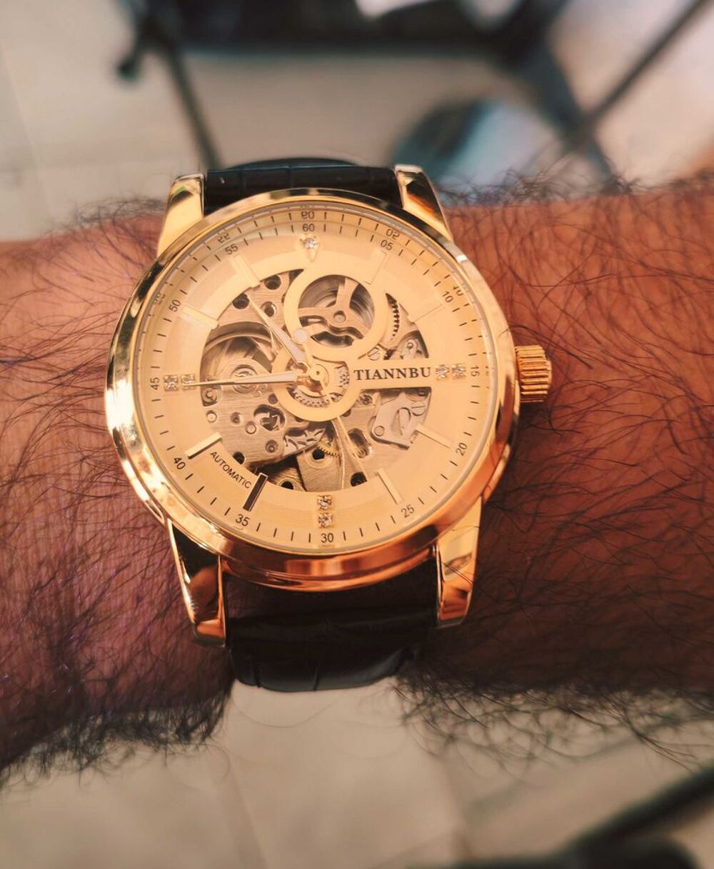 Montre automatique homme TIANNBU €" Squelette dor&eacute;e €" Neuve avec &eacute;tiquette Bijoux et montres