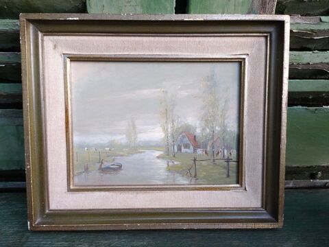 Ancien Tableau Paysage Pastoral Vaches Bordure Rivière 70 Loches (37)