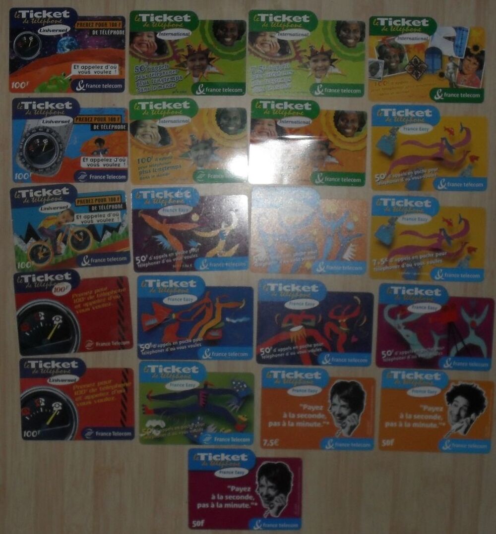 Lot de 21 tickets de t&eacute;l&eacute;phone en tr&egrave;s bon &eacute;tat 