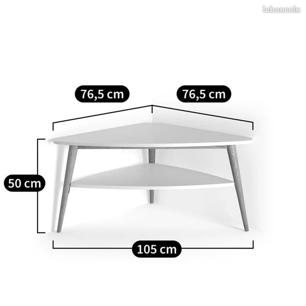 Meuble TV d'angle vintage double plateau blanc laqu&eacute; et bois Meubles