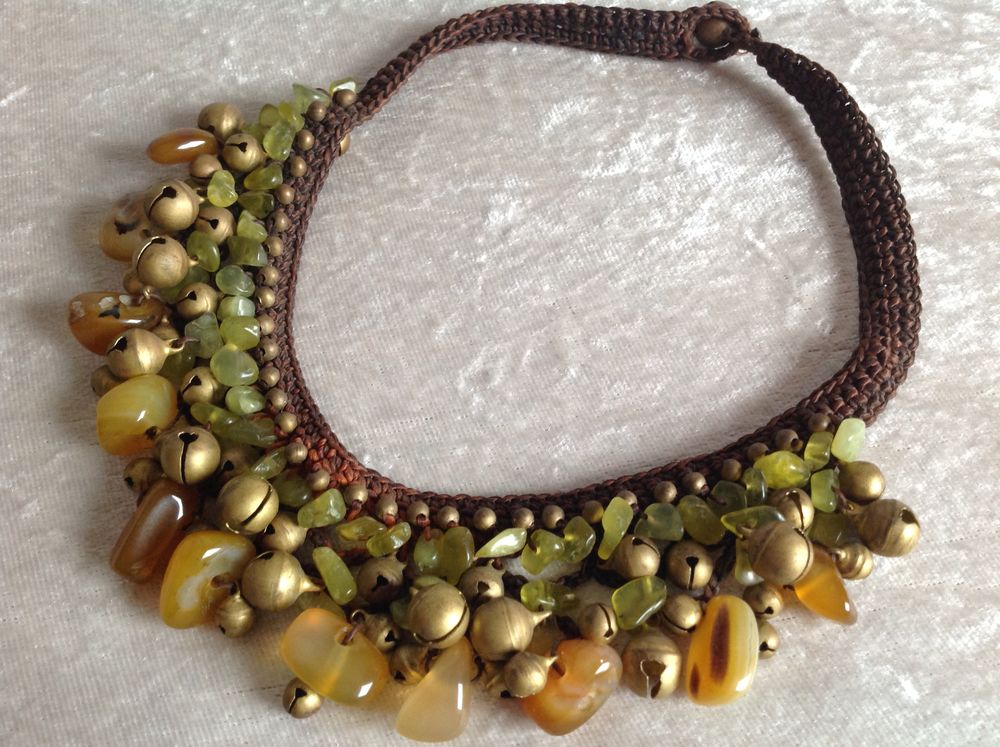 COLLIER AMBRE POLI JAUNE ORANGE VERTE GRELOTS Envoi Possible Bijoux et montres