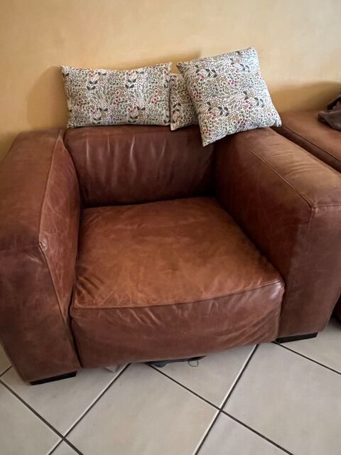 canap et fauteuil en cuir marron 150 Pujaut (30)