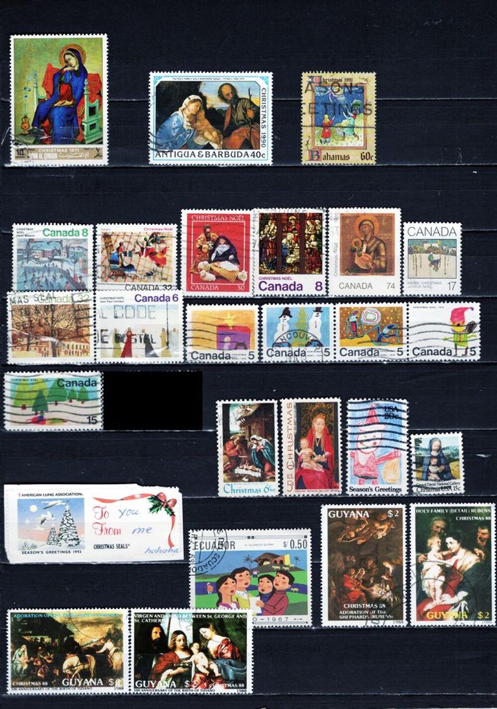 lot de 85 timbres du MONDE sur NOEL 