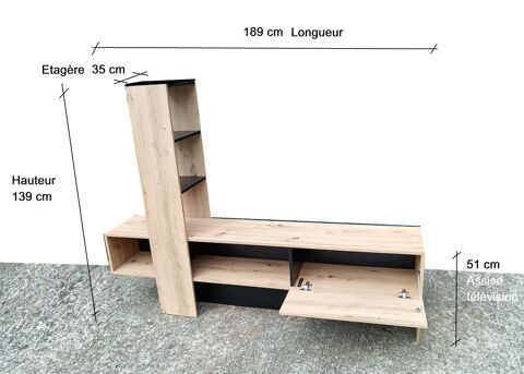 Meuble tv avec étagère et placard bois 45 Escalles (62)