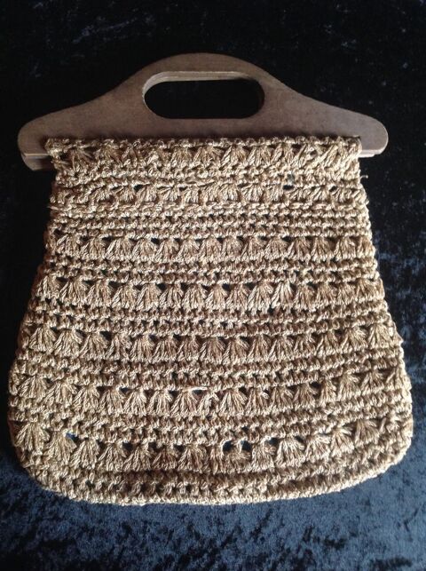 SAC À MAIN VINTAGE CROCHET & POIGNÉES EN BOIS 15 Trégunc (29)