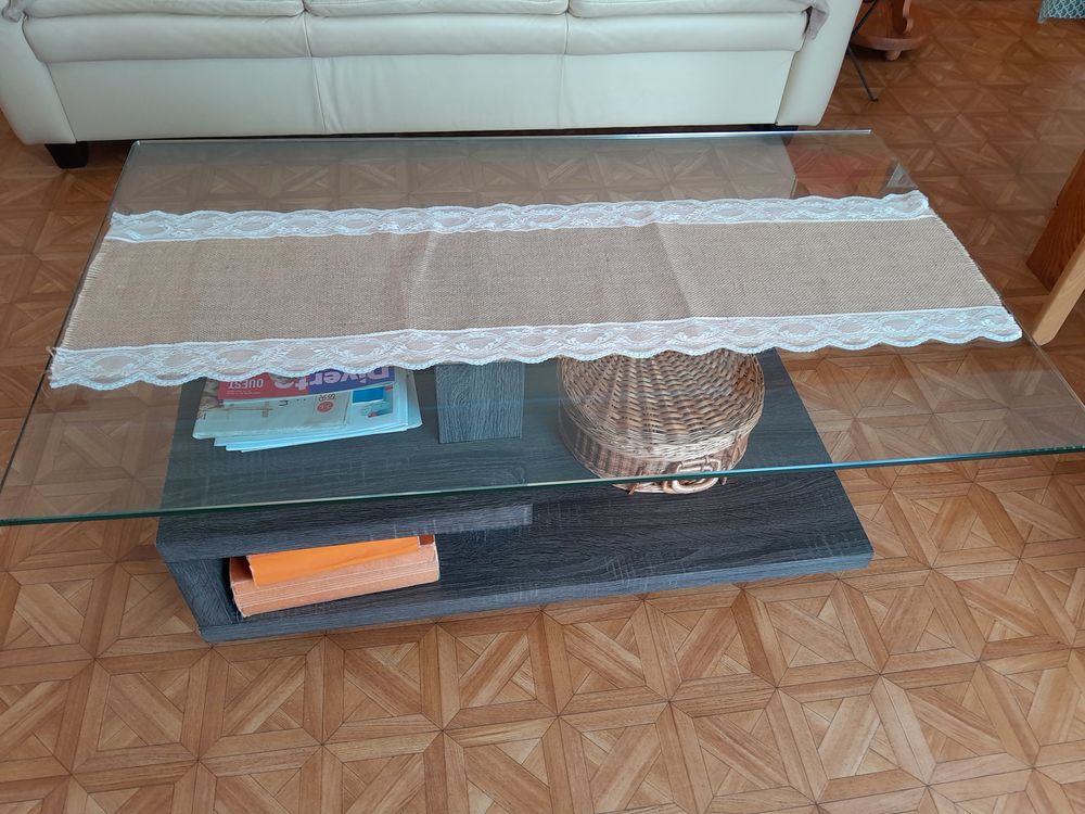Table basse de salon avec verre tremp&eacute; Meubles