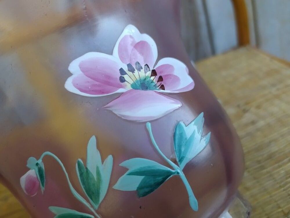 Grande Tulipe Verre Lampe &agrave; P&eacute;trole Rose Fleurs &Eacute;maill&eacute;es Décoration