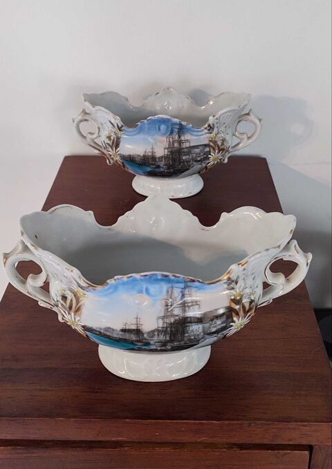 Paire de coupes fa�ence ancienne  St-Valery-sur-Somme  1930 55 Clermont (60)