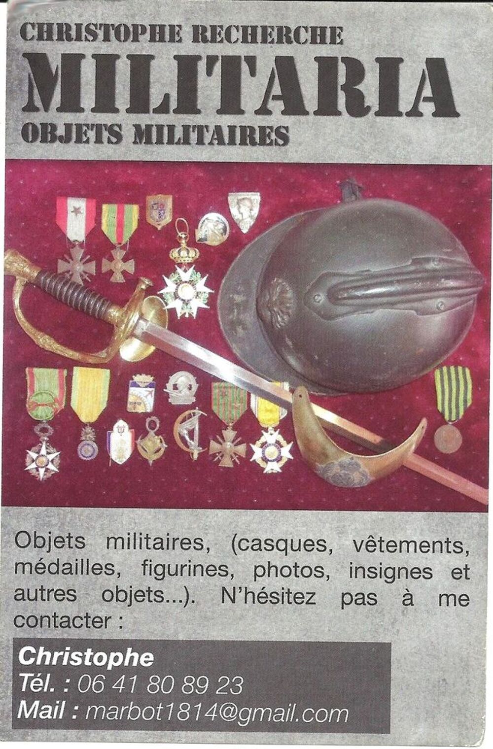 recherche medailles et objets militaires insignes.... 