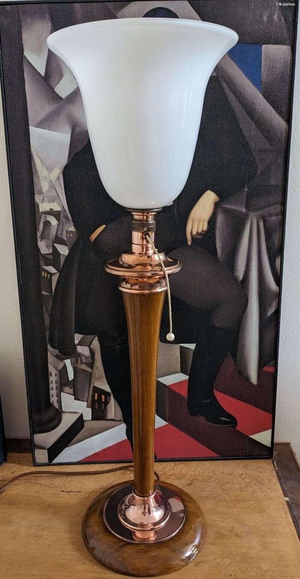 Belle grande lampe art d&eacute;co MAZDA 1930 couleur CUIVRE et NOY Décoration
