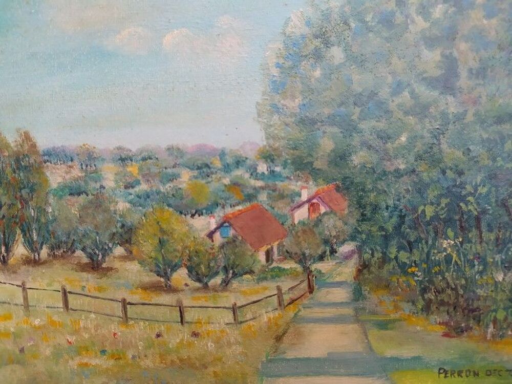 Tableau Paysage Campagne Sign&eacute; Perron 