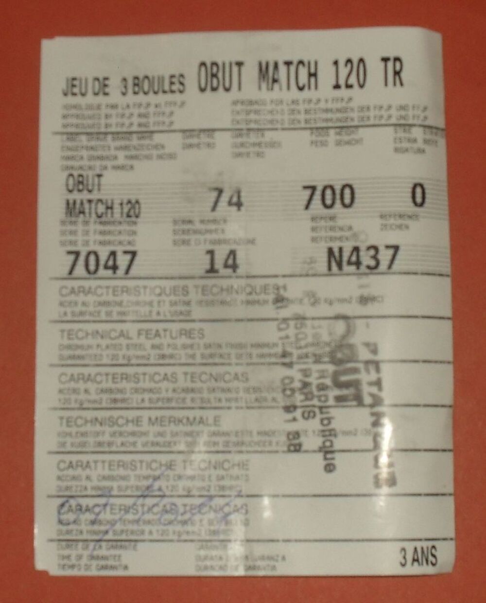 Triplette de boules OBUT Match 120 TR. Sports