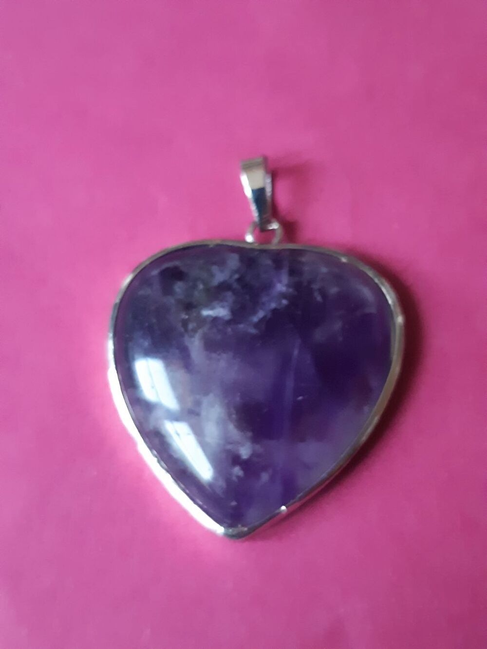 pendentif pierre grand coeur Am&eacute;thyste Bijoux et montres